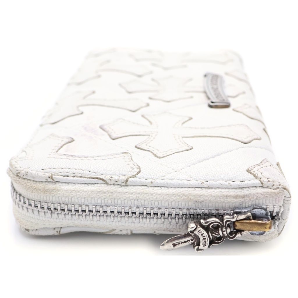 Chrome Hearts Rec Zip Quilted Wallet Cemetery Cross Leather White — view 3