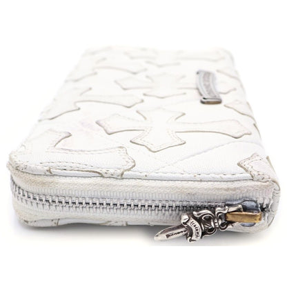 Chrome Hearts Rec Zip Quilted Wallet Cemetery Cross Leather White — view 3