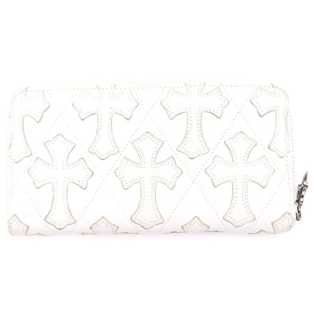 Chrome Hearts Rec Zip Quilted Wallet Cemetery Cross Leather White — view 2