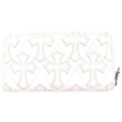 Chrome Hearts Rec Zip Quilted Wallet Cemetery Cross Leather White — view 2