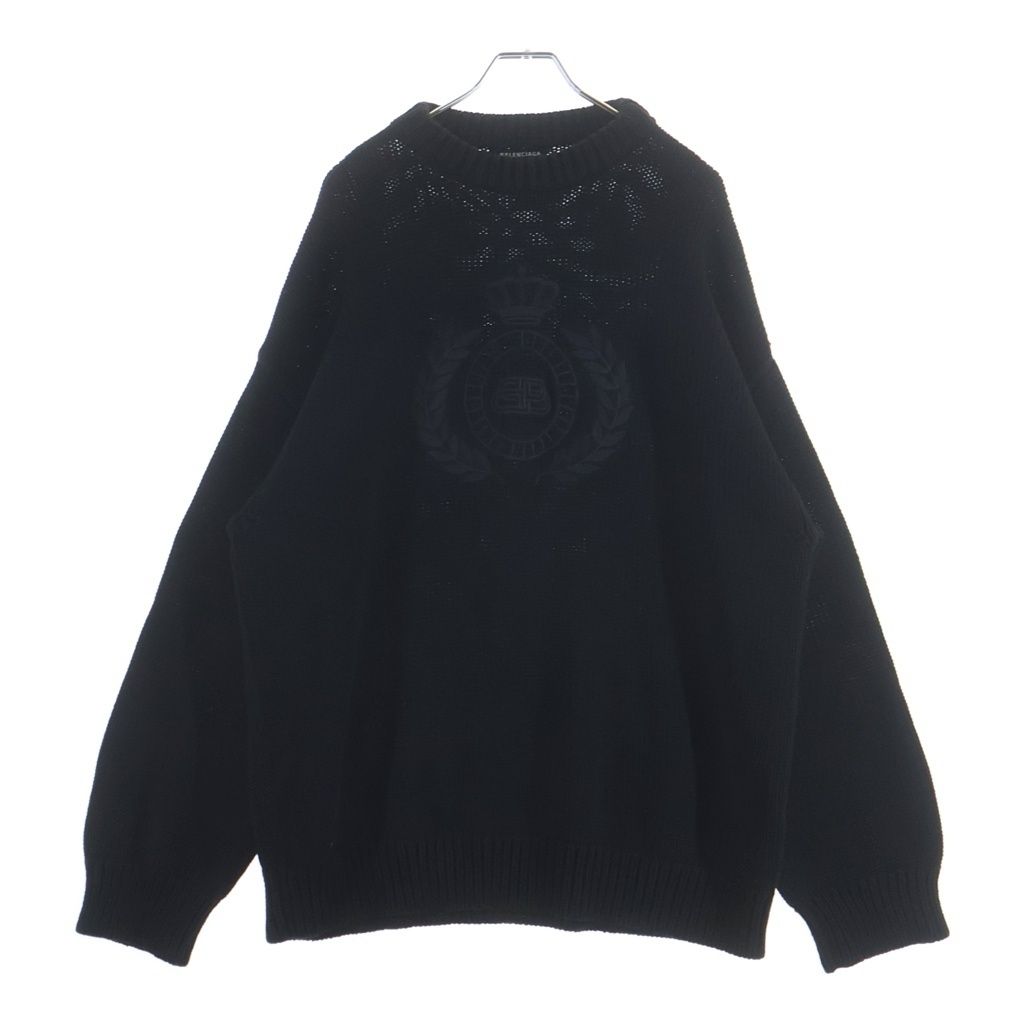 Balenciaga BB Logo Embroidery Crew Neck Knit Sweater Black
