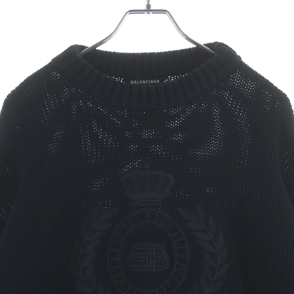 Balenciaga BB Logo Embroidery Crew Neck Knit Sweater Black — view 3