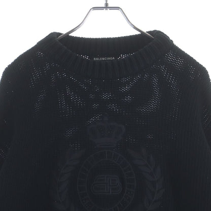 Balenciaga BB Logo Embroidery Crew Neck Knit Sweater Black — view 3