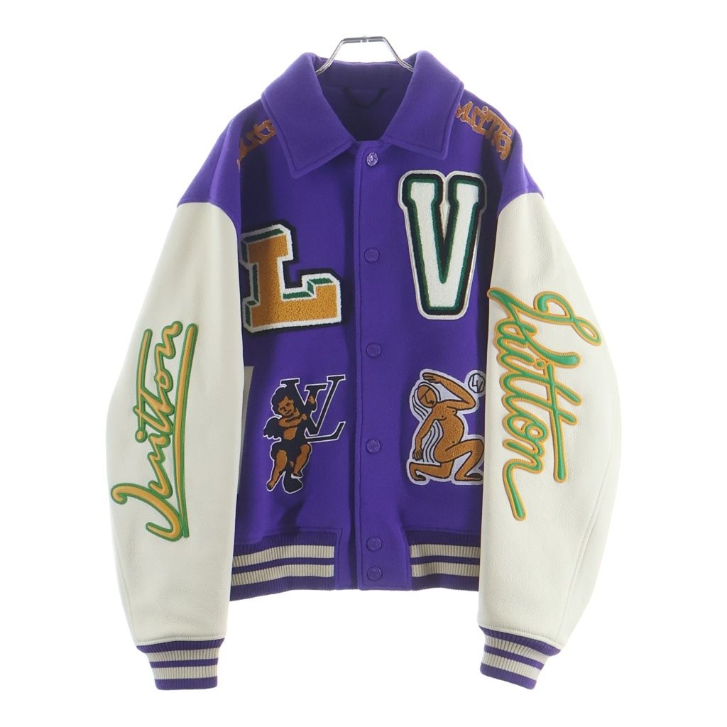 Louis Vuitton Multi Patch Mix Leather Varsity Jacket Mjy Purple White