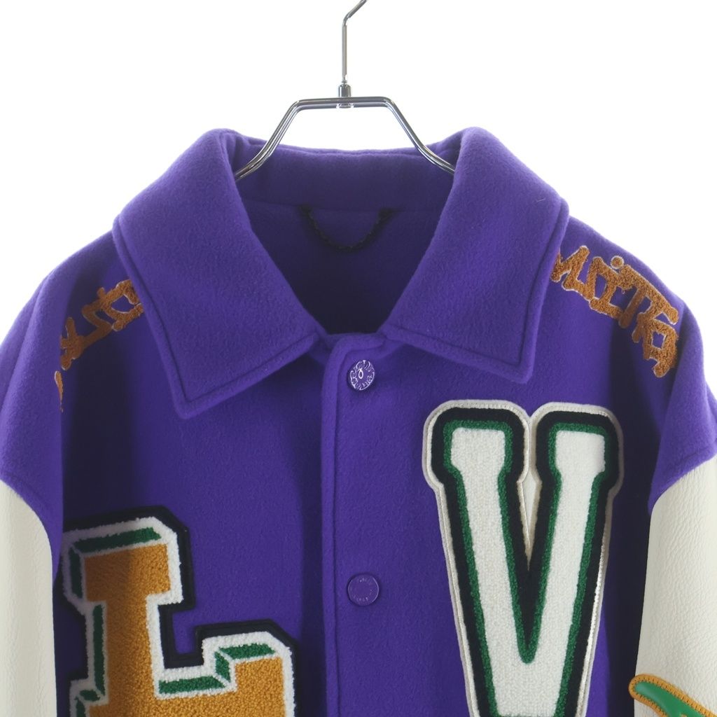 Louis Vuitton Multi Patch Mix Leather Varsity Jacket Mjy Purple White — view 3