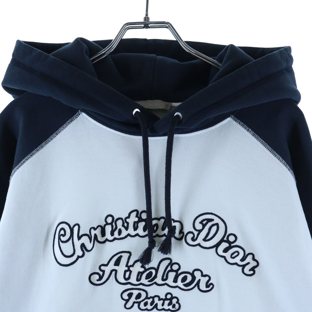 Dior Logo Embroidery Pullover Hoodie White Black — view 3