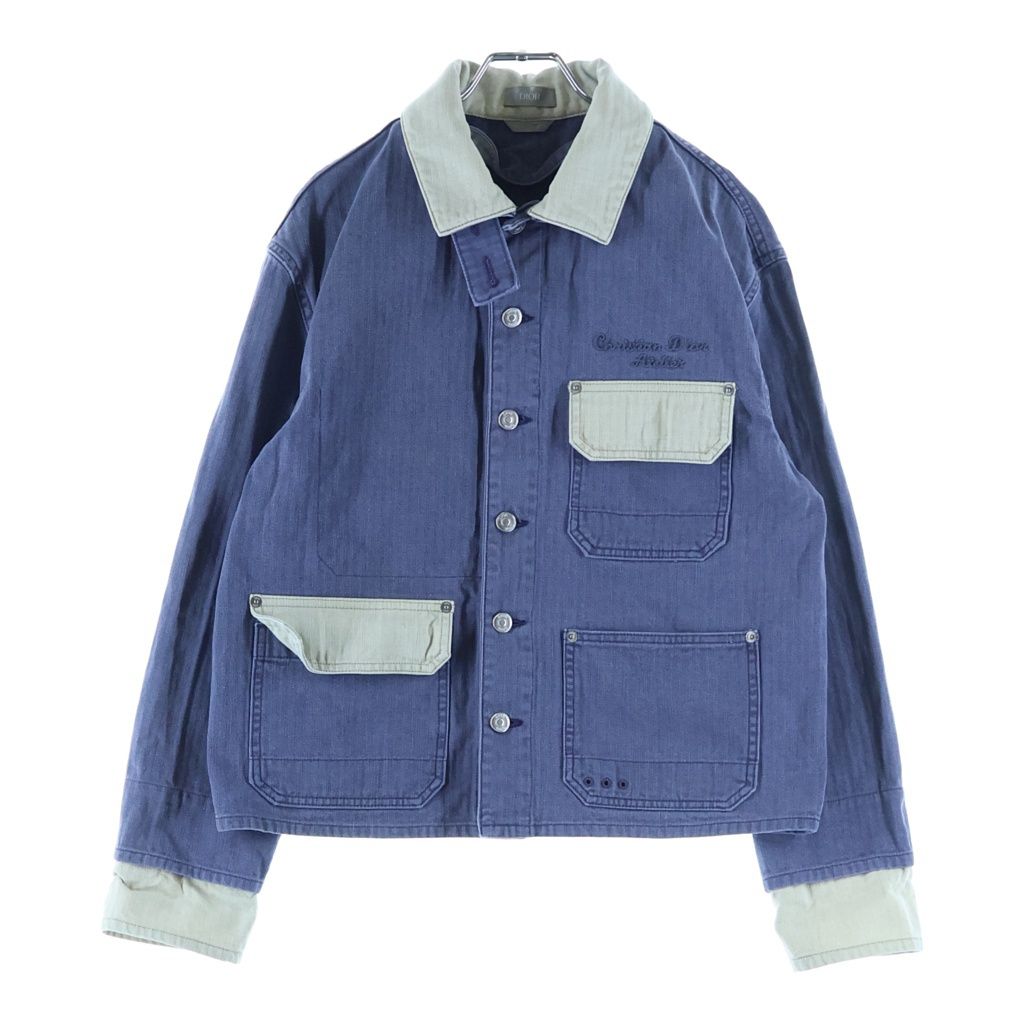 Dior Herringbone Jacket Blue 44 Overalls