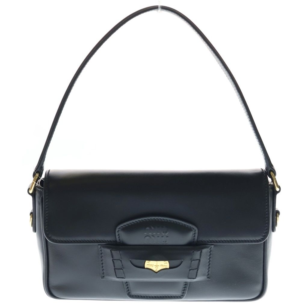 Miu Miu Fine Calf Penny Leather 2-Way Shoulder Handbag Black Acrm