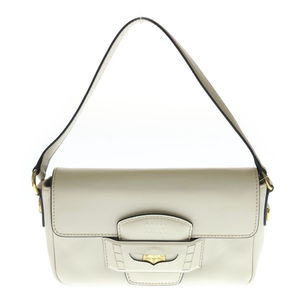 Miu Miu Cfine Calf Penny Leather 2-Way Shoulder Handbag White