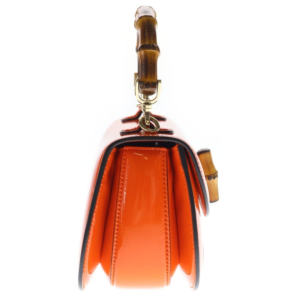 Gucci Bamboo Mini Top Handle Patent Leather Shoulder Bag Orange — view 3