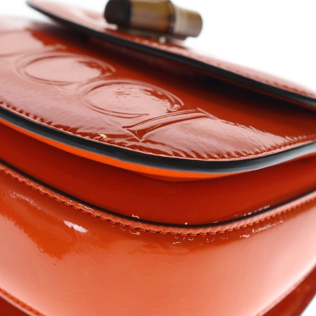 Gucci Bamboo Mini Top Handle Patent Leather Shoulder Bag Orange — view 6