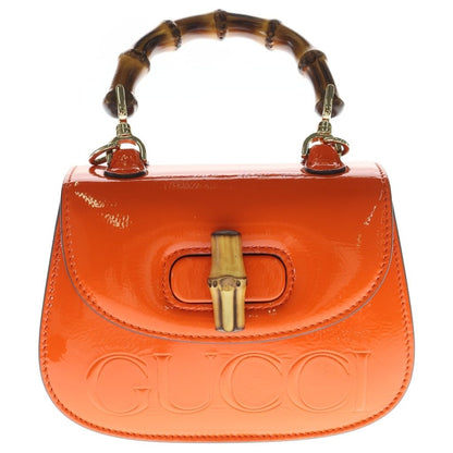 Gucci Bamboo Mini Top Handle Patent Leather Shoulder Bag Orange