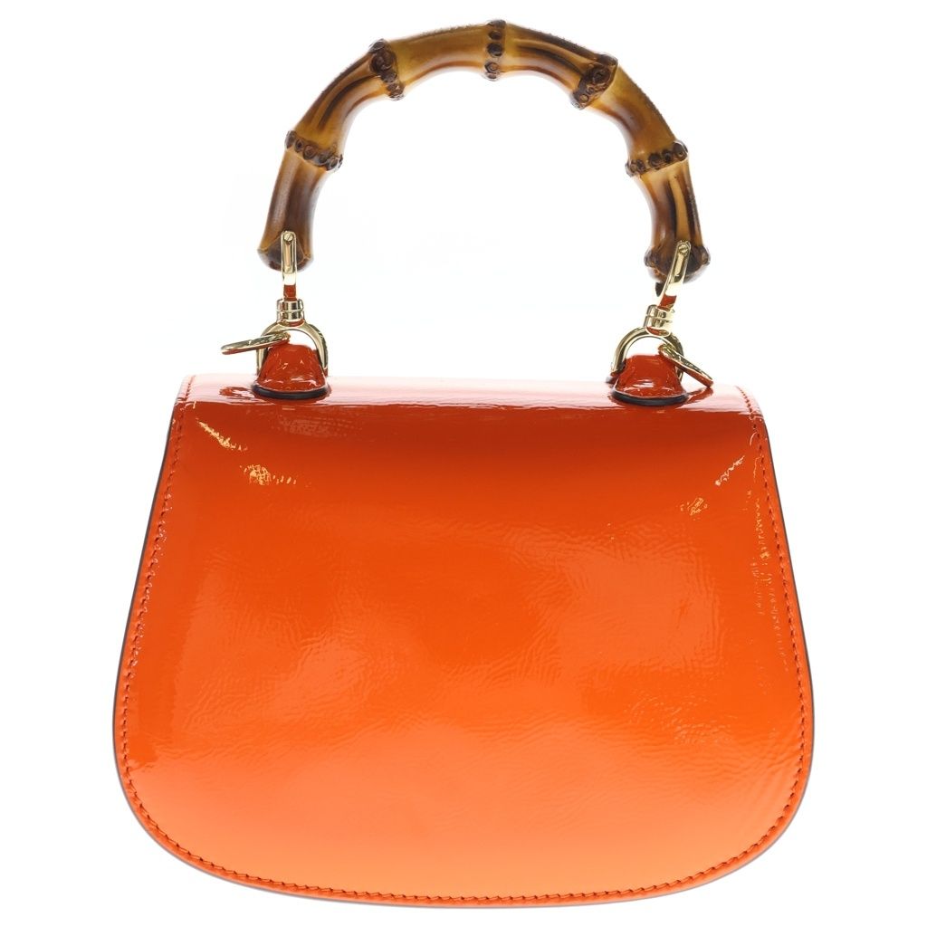 Gucci Bamboo Mini Top Handle Patent Leather Shoulder Bag Orange — view 2