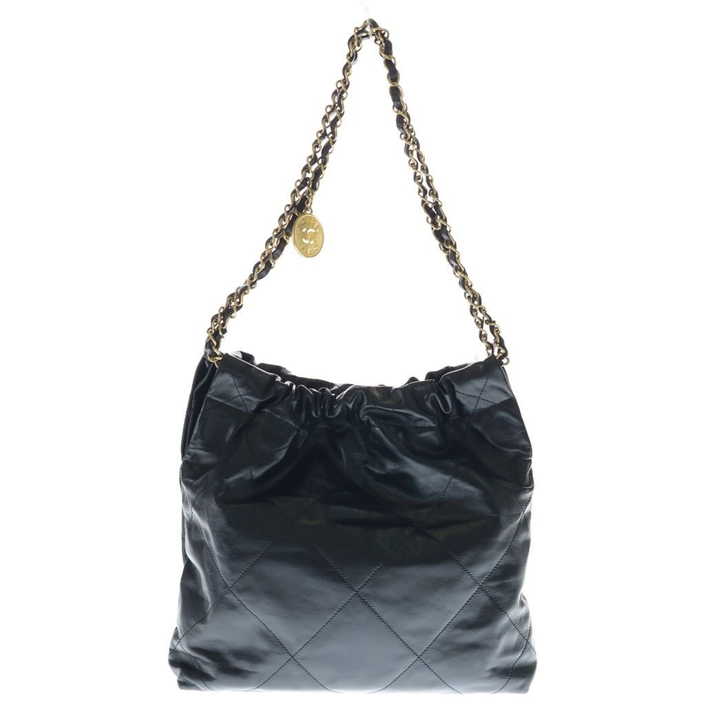 Chanel 22 Tote Chain Black Shiny Calfskin Gold — view 2