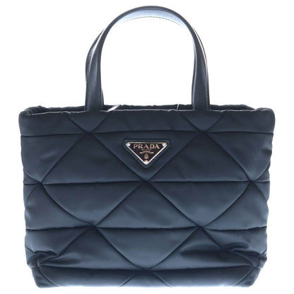 Prada Tessuto Quilted 2-Way Shoulder Bag Black Nylon Leather Silver