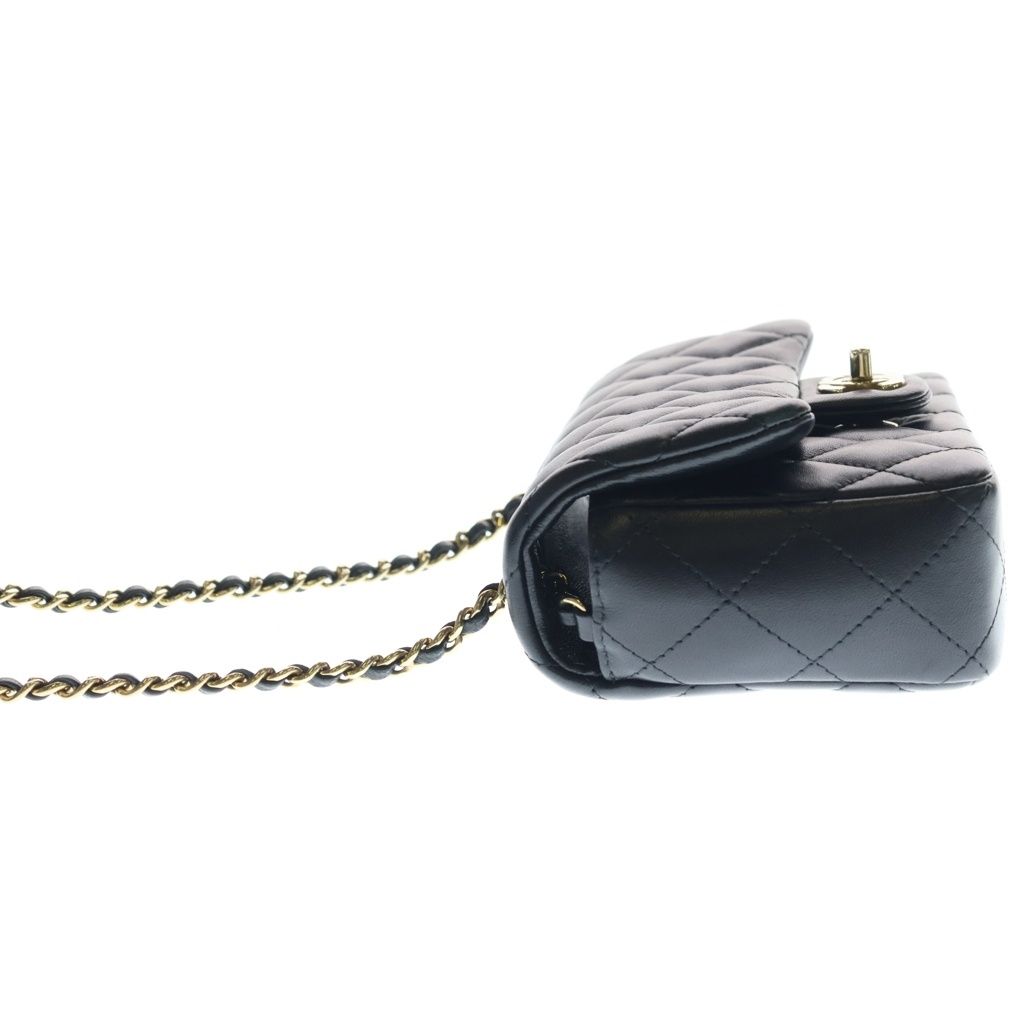 Chanel Mini Quilted 19 Lambskin Leather S Flap S Chain Shoulder Bag Black Gold — view 3