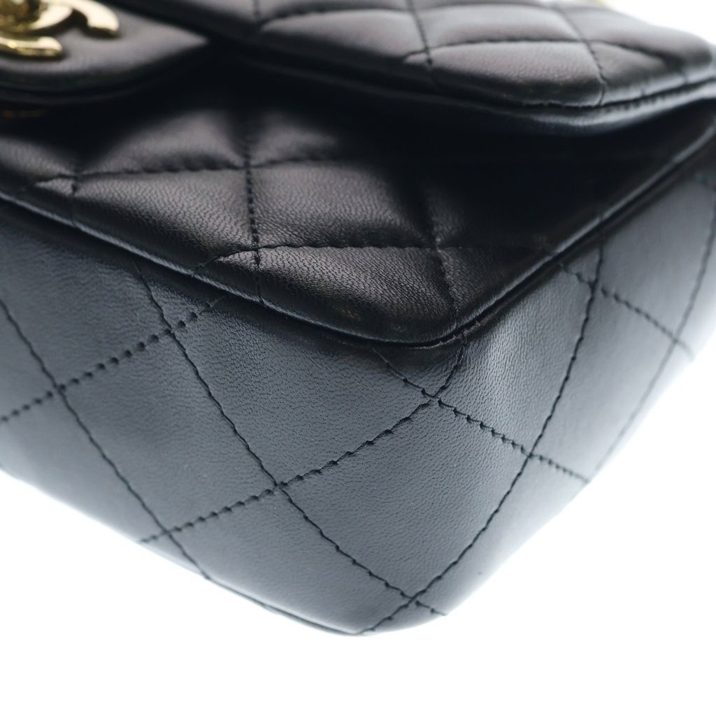 Chanel Mini Quilted 19 Lambskin Leather S Flap S Chain Shoulder Bag Black Gold — view 6