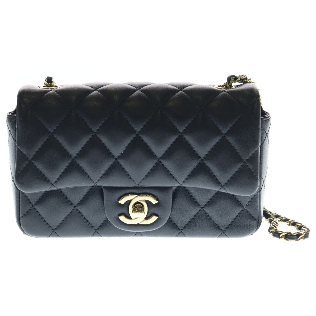 Chanel Mini Quilted 19 Lambskin Leather S Flap S Chain Shoulder Bag Black Gold