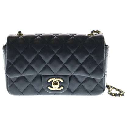 Chanel Mini Quilted 19 Lambskin Leather S Flap S Chain Shoulder Bag Black Gold