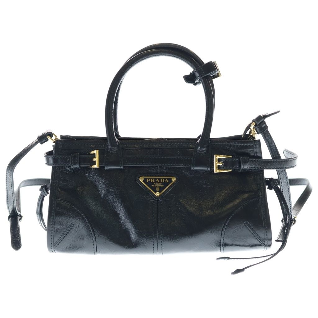 Prada Boni 2-Way Shoulder Bag Black Leather Gold