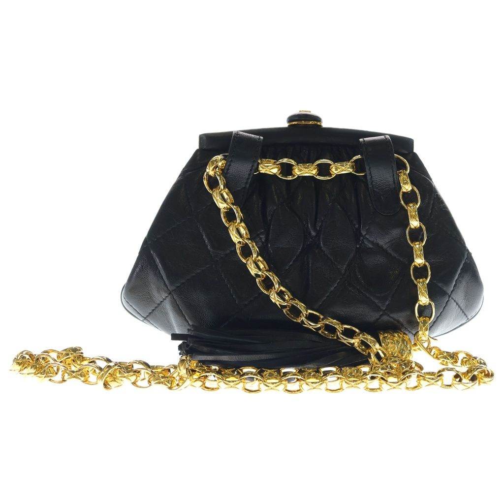 Chanel Quilted CC Logo Lambskin Leather Kiss Lock Fringe Chain Shoulder — view 2
