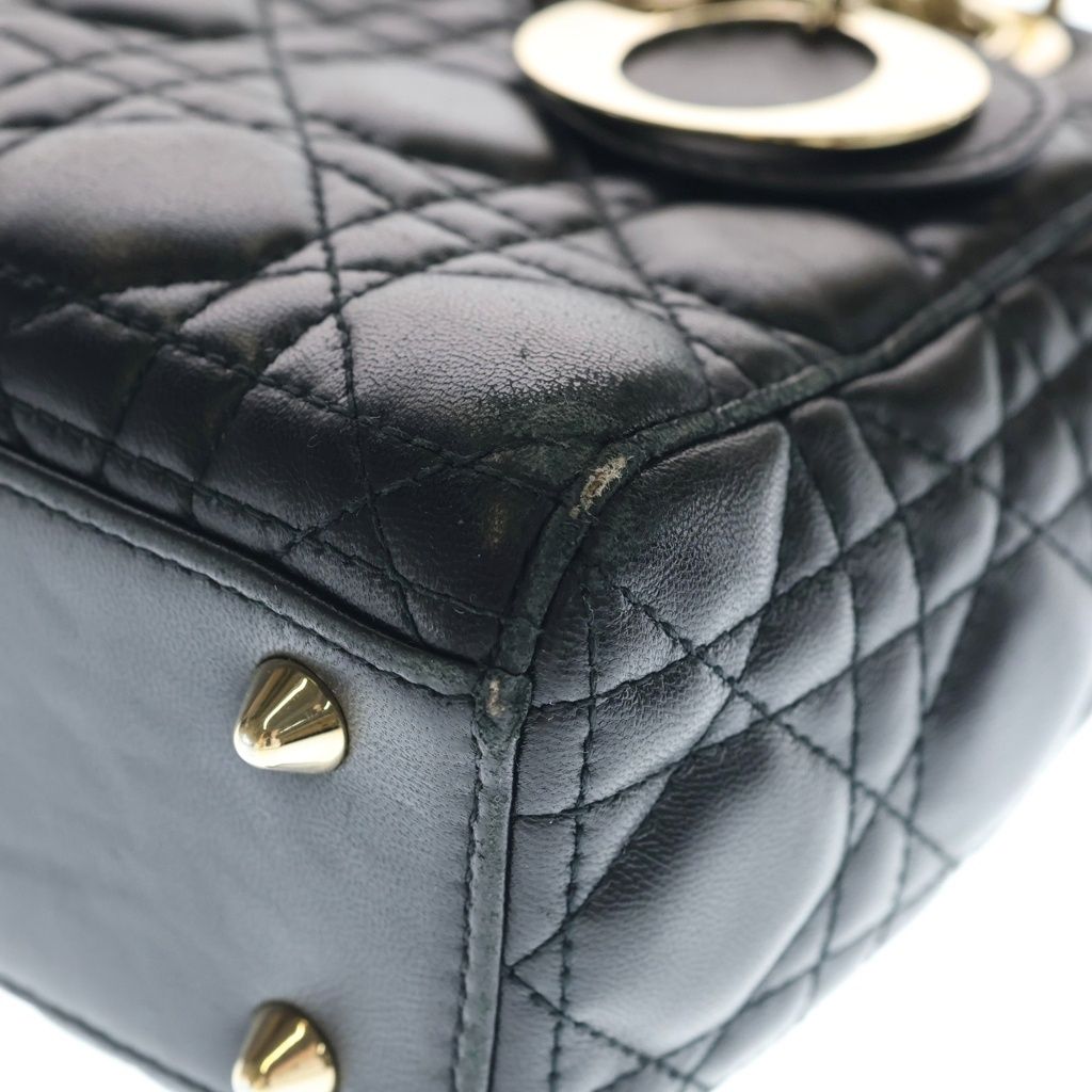 Dior My Lady Small Cannage 2-Way Shoulder Bag Black Leather Gold — view 6