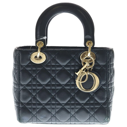 Dior My Lady Small Cannage 2-Way Shoulder Bag Black Leather Gold