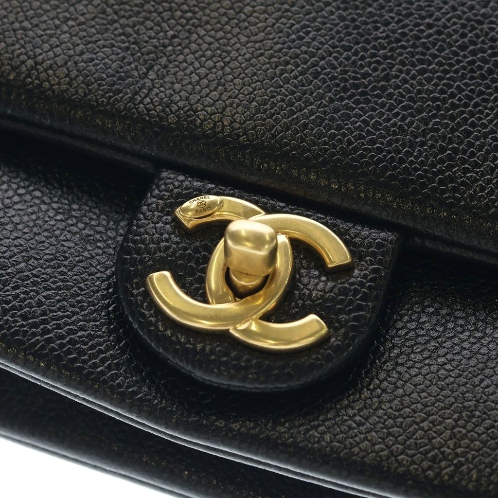 Chanel Chain Shoulder Bag Black Caviar Leather Gold — view 6