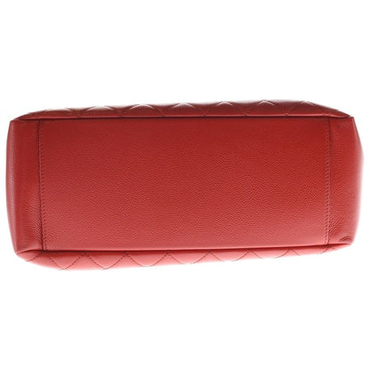 Chanel Quilted CC Logo Petite Shopping Tote PST Red Caviar Leather Silver — view 4