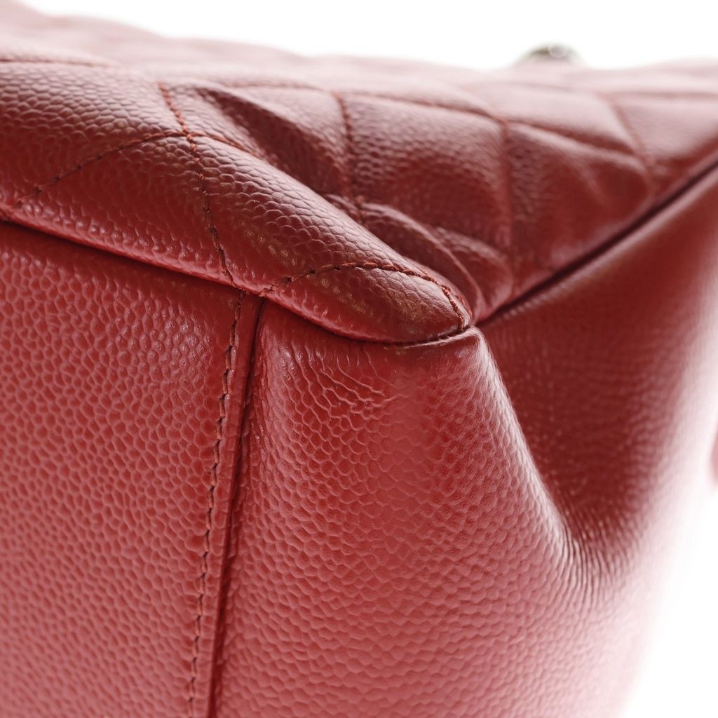 Chanel Quilted CC Logo Petite Shopping Tote PST Red Caviar Leather Silver — view 6