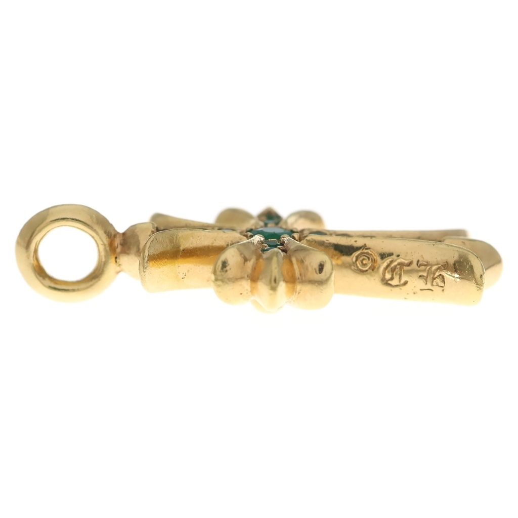 Chrome Hearts 22k Tny Crsf P Emld Tiny Fat Cross Pave Emerald Pendant Gold — view 3
