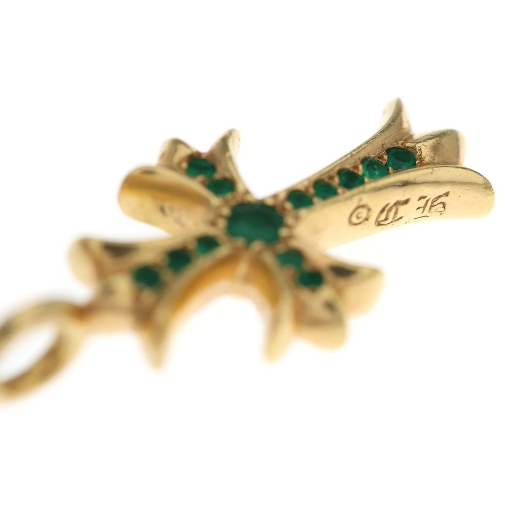 Chrome Hearts 22k Tny Crsf P Emld Tiny Fat Cross Pave Emerald Pendant Gold — view 5