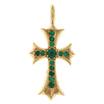 Chrome Hearts 22k Tny Crsf P Emld Tiny Fat Cross Pave Emerald Pendant Gold