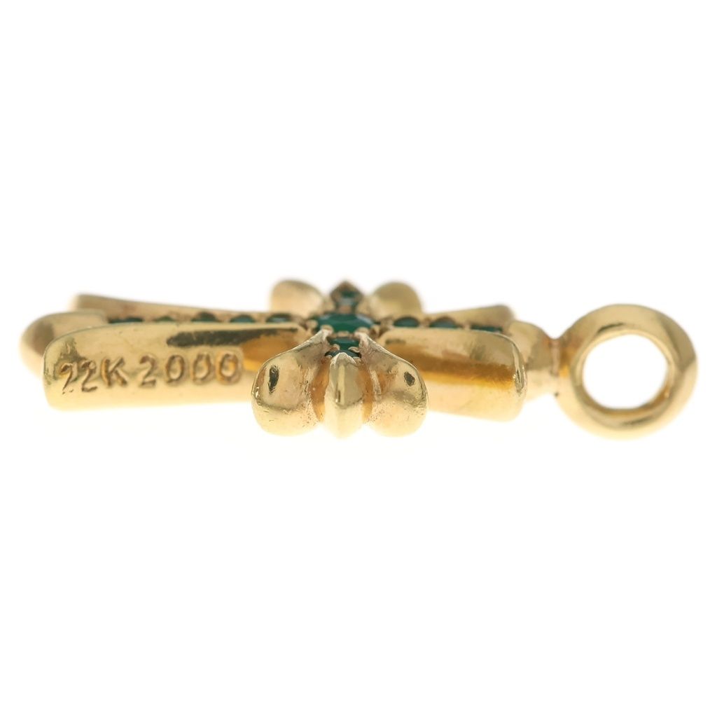 Chrome Hearts 22k Tny Crsf P Emld Tiny Fat Cross Pave Emerald Pendant Gold — view 4