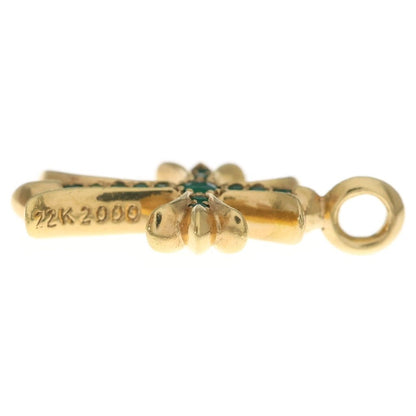 Chrome Hearts 22k Tny Crsf P Emld Tiny Fat Cross Pave Emerald Pendant Gold — view 4