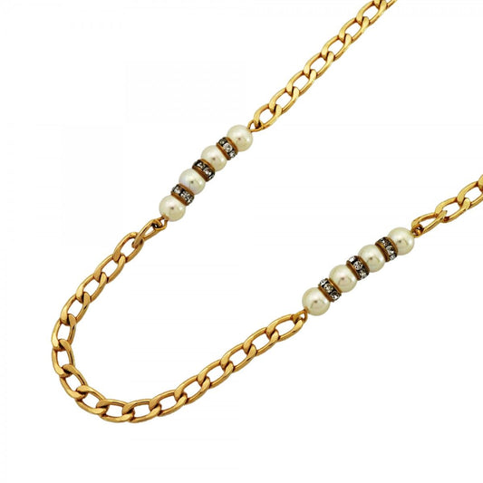 Dior Necklace Gold Plated Faux Pearl Rhinestone