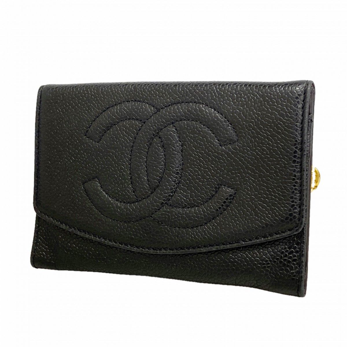 Chanel Wallet Caviar Leather Black Gold
