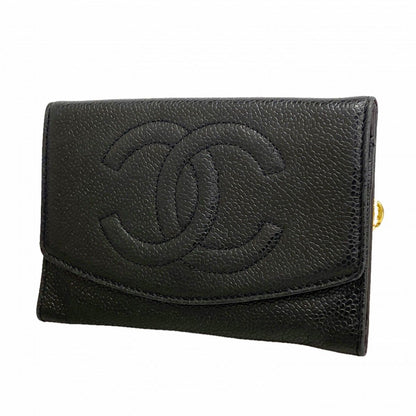Chanel Wallet Caviar Leather Black Gold
