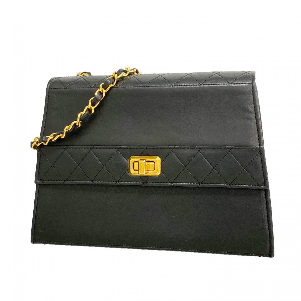 Chanel Shoulder Bag Quilted Lambskin Black Gold
