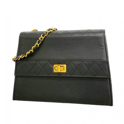 Chanel Shoulder Bag Quilted Lambskin Black Gold