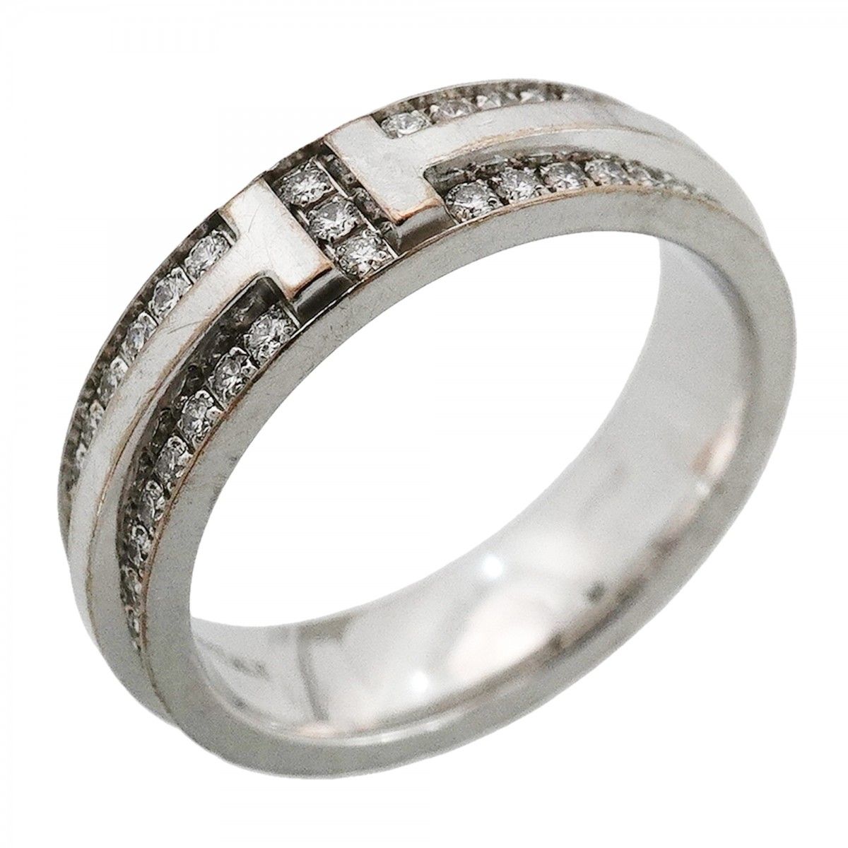 Tiffany & Co Ring T Narrow Pave 18k White Gold Diamond