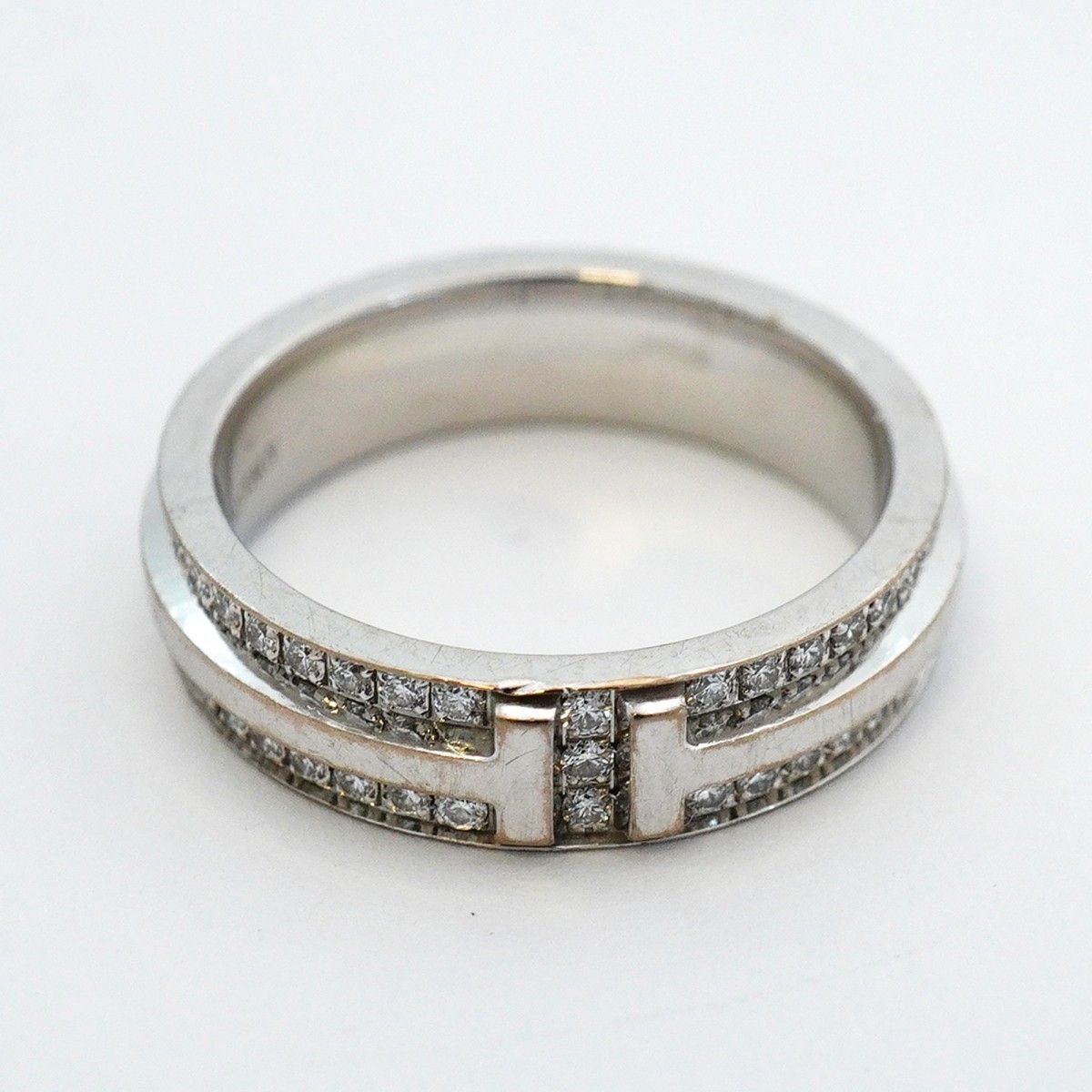 Tiffany & Co Ring T Narrow Pave 18k White Gold Diamond — view 3
