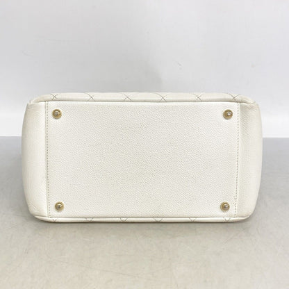 Chanel Chain Tote Quilted Caviar Leather White Champagne Gold — view 3