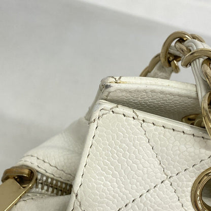 Chanel Chain Tote Quilted Caviar Leather White Champagne Gold — view 9