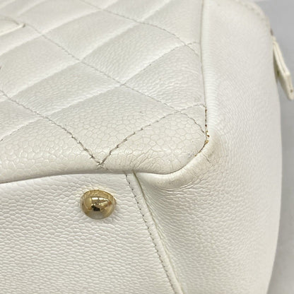 Chanel Chain Tote Quilted Caviar Leather White Champagne Gold — view 6