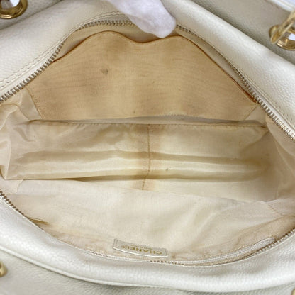 Chanel Chain Tote Quilted Caviar Leather White Champagne Gold — view 4