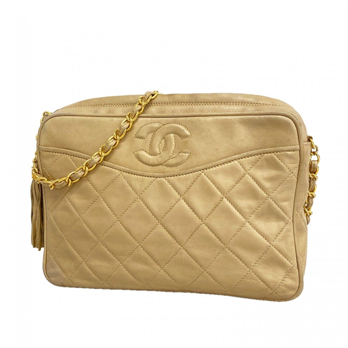 Chanel Shoulder Bag Quilted Lambskin Beige Gold