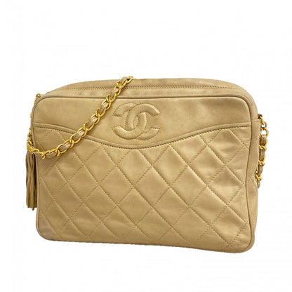 Chanel Shoulder Bag Quilted Lambskin Beige Gold