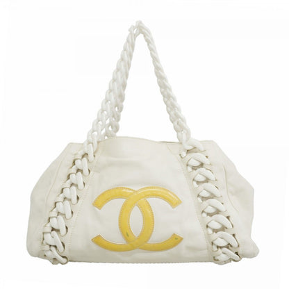 Chanel Tote Lambskin White Silver