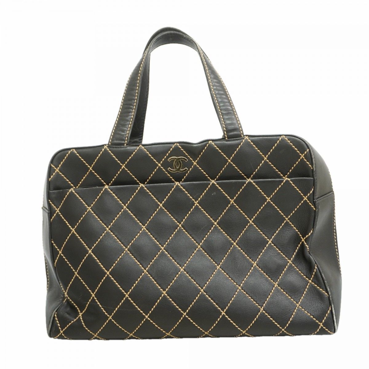 Chanel Handbag Wild Stitch Lambskin Black Silver